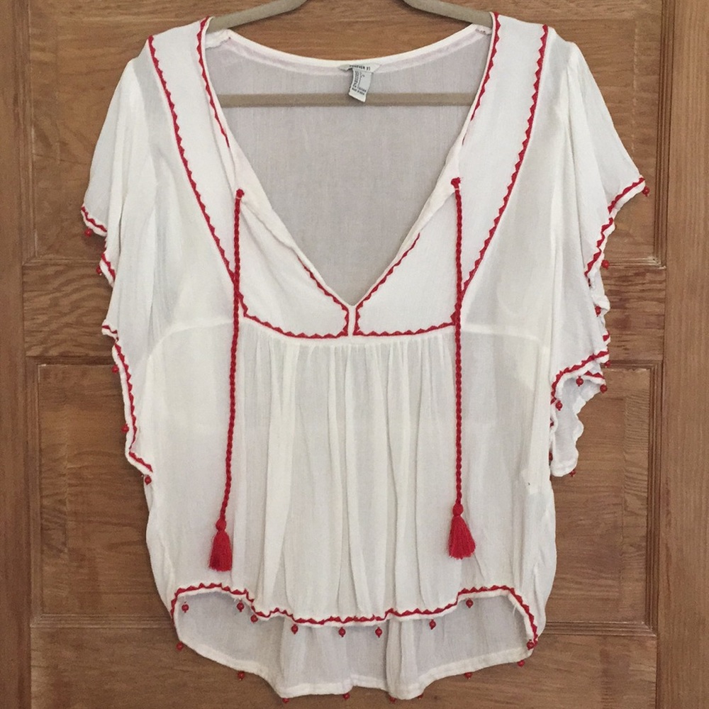 Beaded trim white blouse